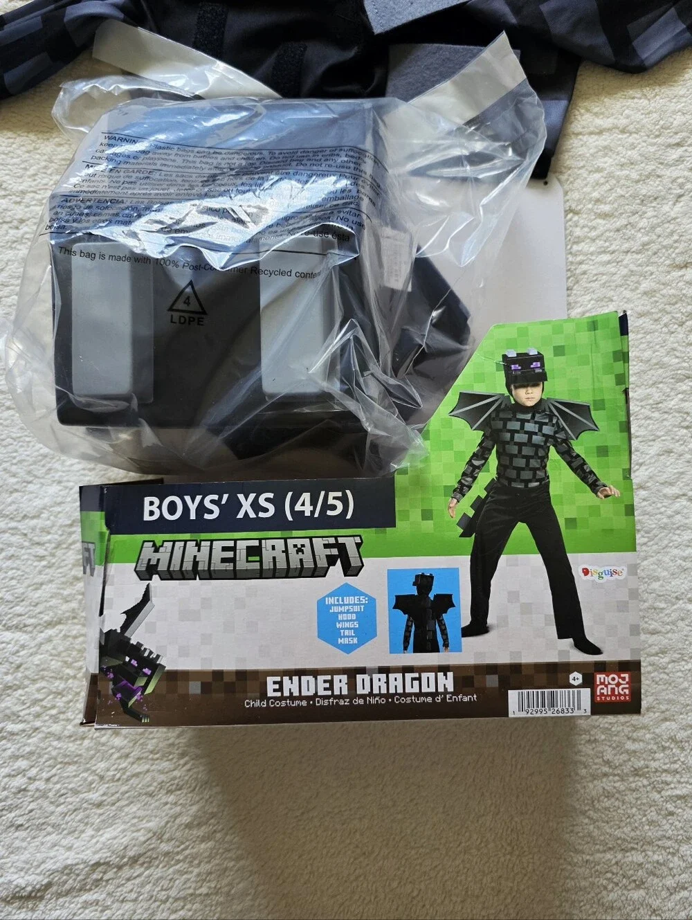 New boy's size 4/5 Classic Minecraft Ender Dragon Halloween Costume Complete set - Picture 4 of 7